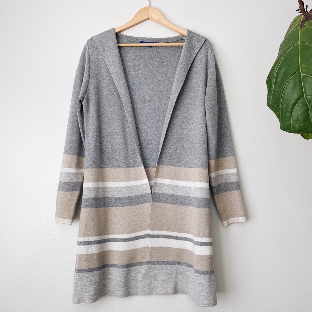 APT9 Long Open Cardigan Color Block Neutral Cozy Knit Wear Relaxed Fit Gray Tan - Picture 6 of 8